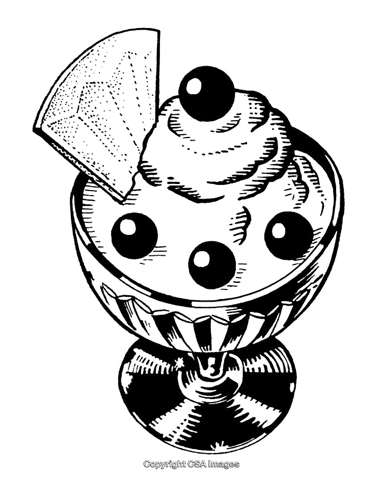 Detailed Black and White Engraving of a Classic Dessert in a Glass Bowl