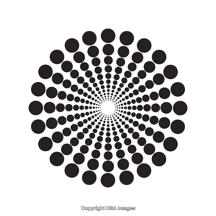 Abstract Radial Dot Design Creating a Starburst Pattern in Black and White