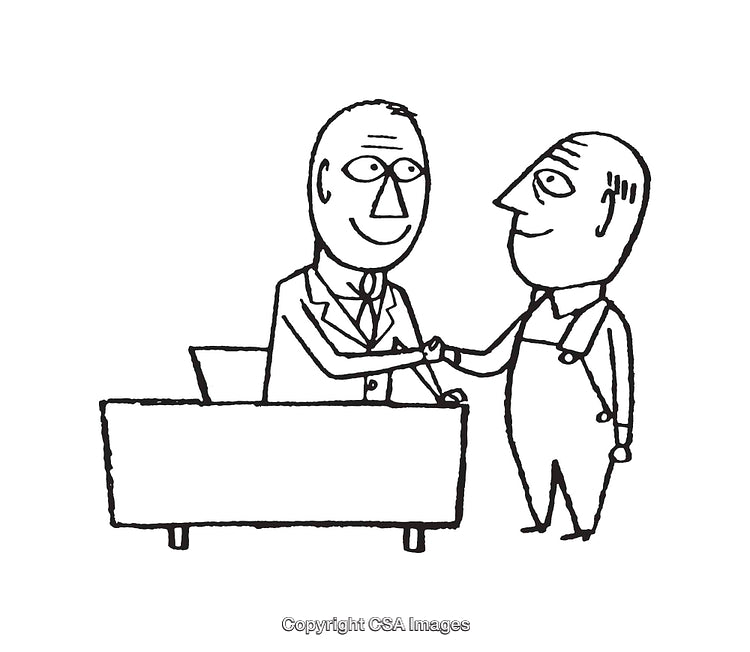 Businessman and Worker Shaking Hands in Black and White Illustration