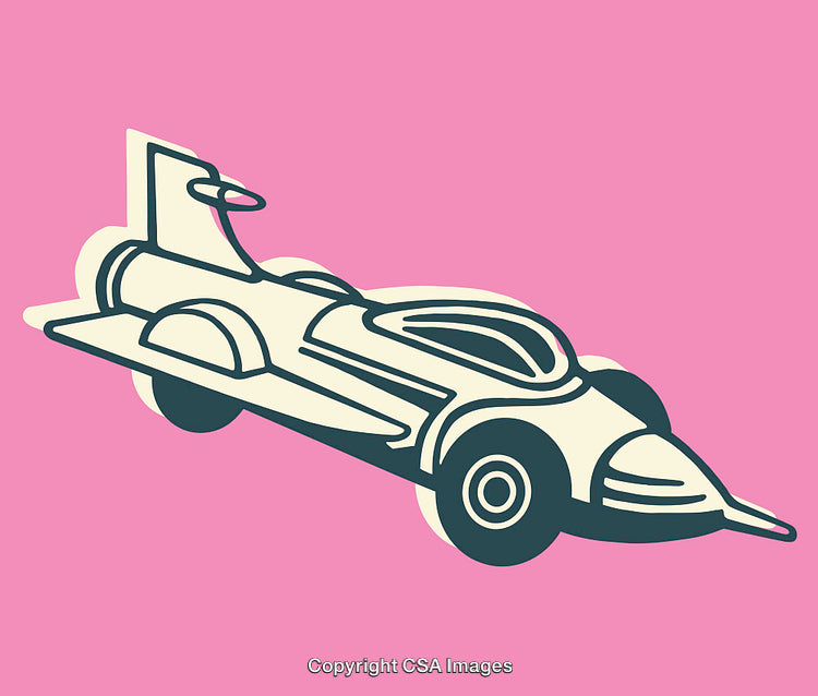 Retro Futuristic Car Illustration on a Vibrant Pink Background