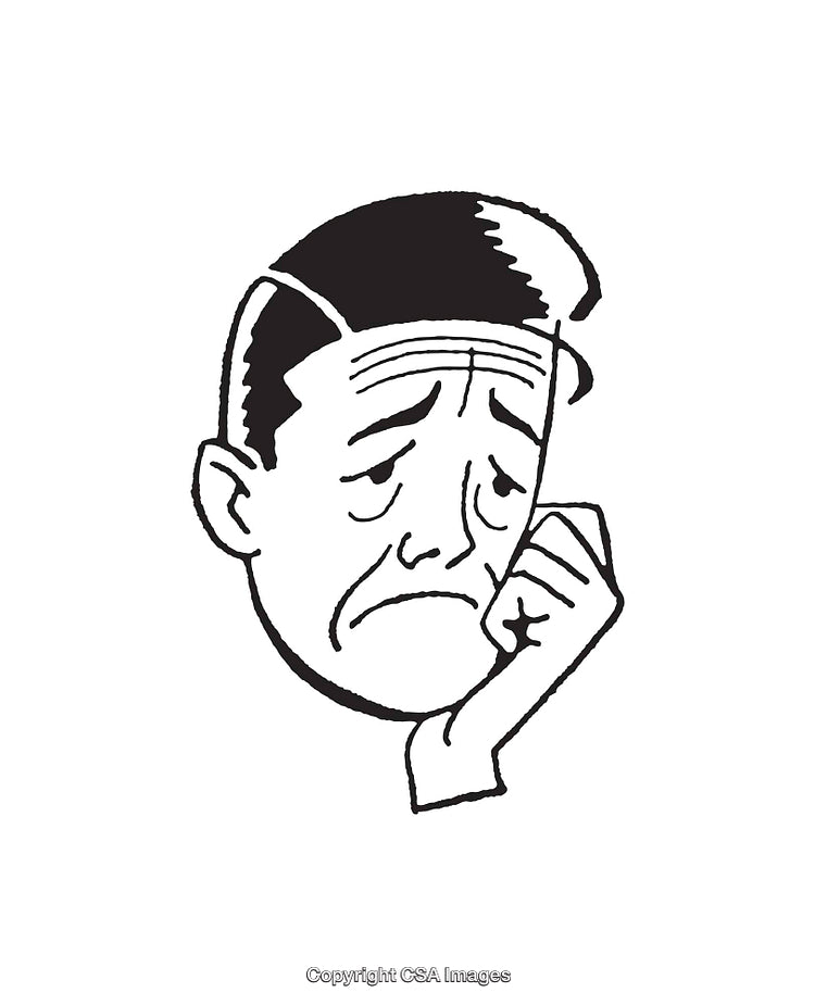 Black and White Line Art of a Pensive Facial Expression