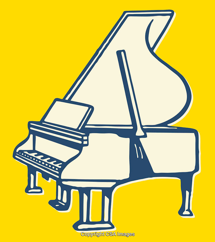 Illustrative Graphic of a Grand Piano on a Bright Yellow Background