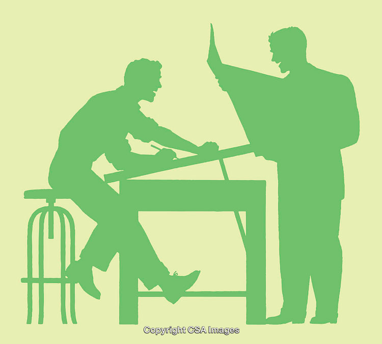 Illustration of Two Professionals Engaging in a Creative Design Discussion