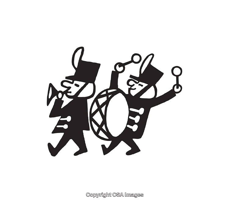 Illustration of Two Band Members Playing Musical Instruments in Stylized Design