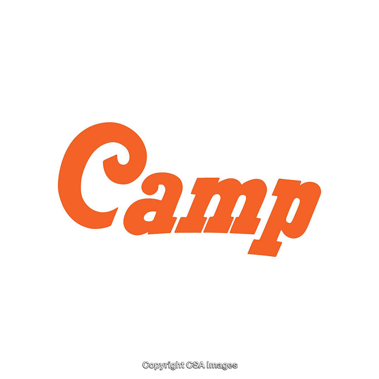 Bright Orange Stylish 'Camp' Word Graphic on White Background