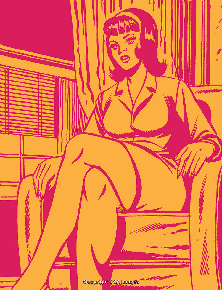 Stylized Retro Pop Art Illustration of a Woman Sitting in a Chair