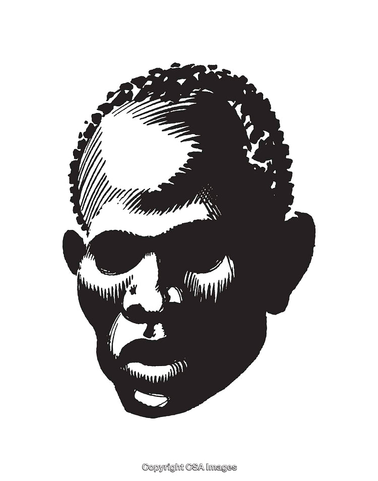 Black and White Line Art Illustration of Abstract Human Face