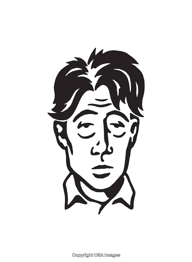 Black and White Line Art Depiction of a Thoughtful Male Face