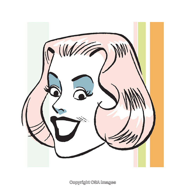 Vintage Pop Art Illustration Showing A Smiling Woman in Retro Style