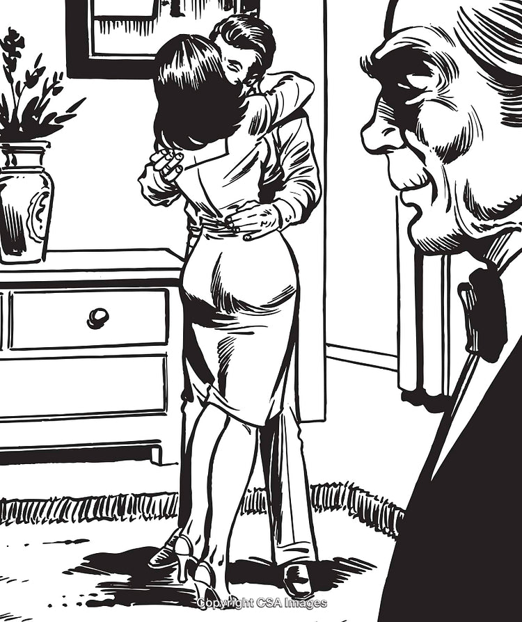 Retro Style Illustration of Romantic Affair and Suspenseful Scene