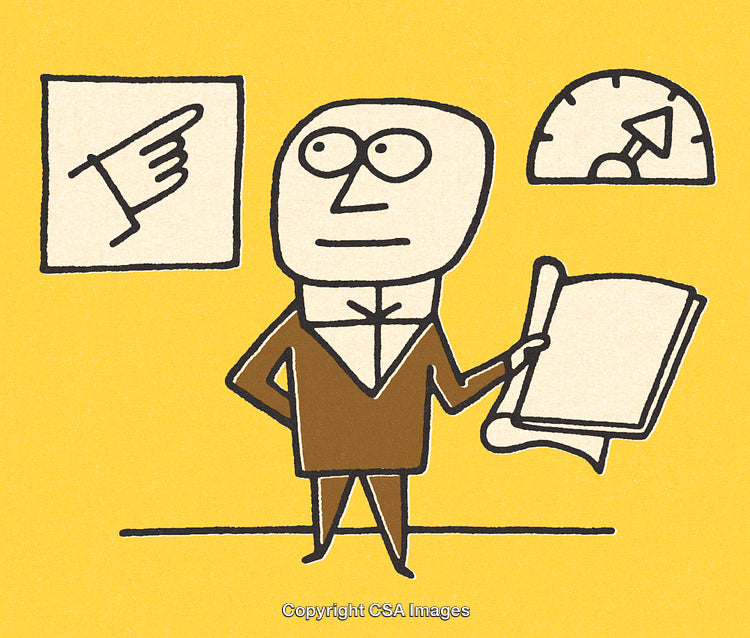 Illustration of a Business Figure with Directional and Speed Indicators