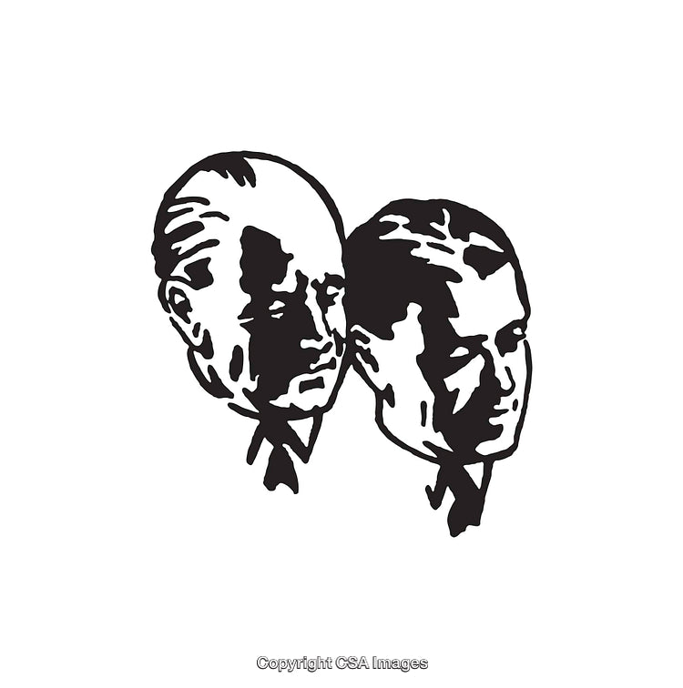 Black and White Line Art of Two Distinguished Male Figures
