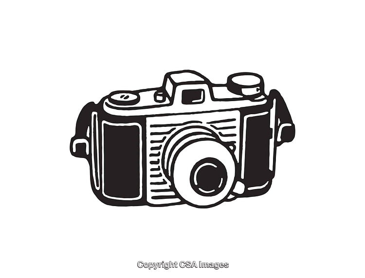 Retro-Style Black and White Line Art Illustration of a Camera