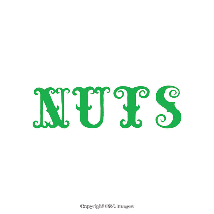 Green Stylized Font Displaying the Word Nuts on White Background