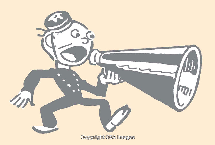 Vintage Cartoon Character Shouting Through a Megaphone in Illustration