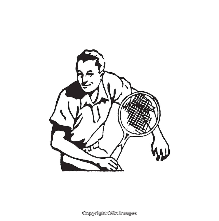 Vintage Black And White Illustration of a Tennis Player