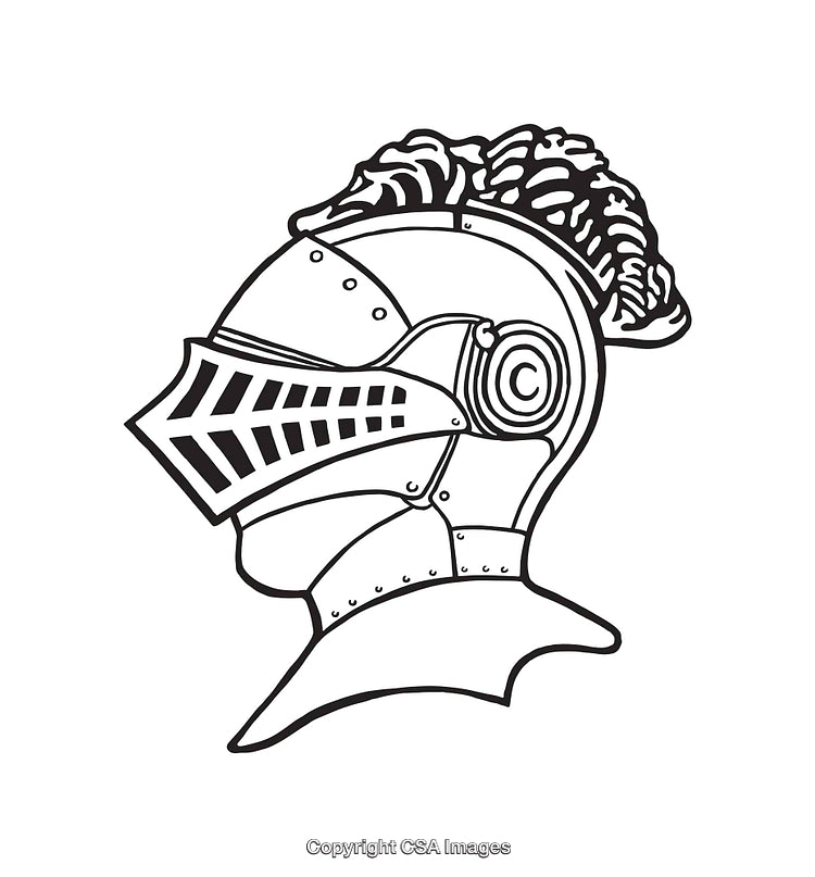 Black and White Line Art of a Classic Knight Helmet