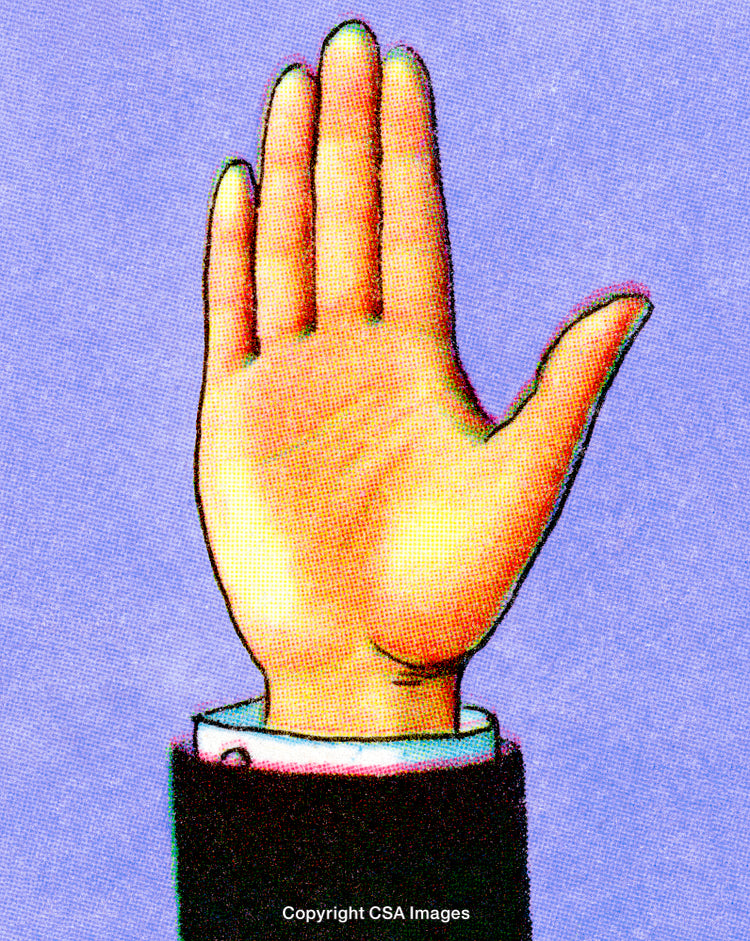 Illustrated Hand Gesture in Vibrant Colors Against Blue Background