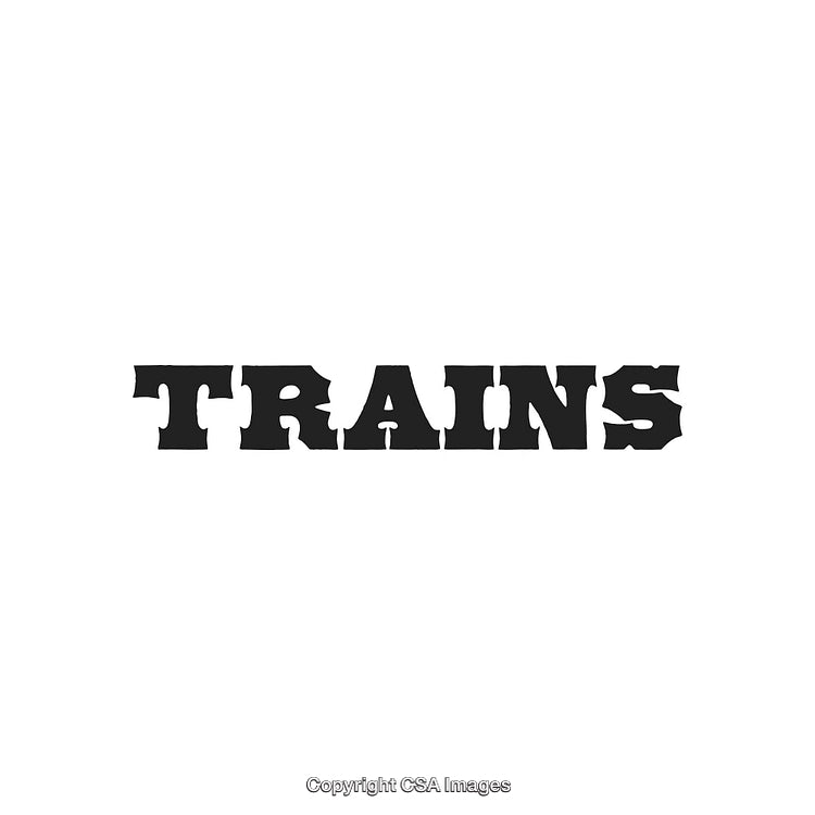 Retro Wild West Style Typography of the Word 'Trains' in Black