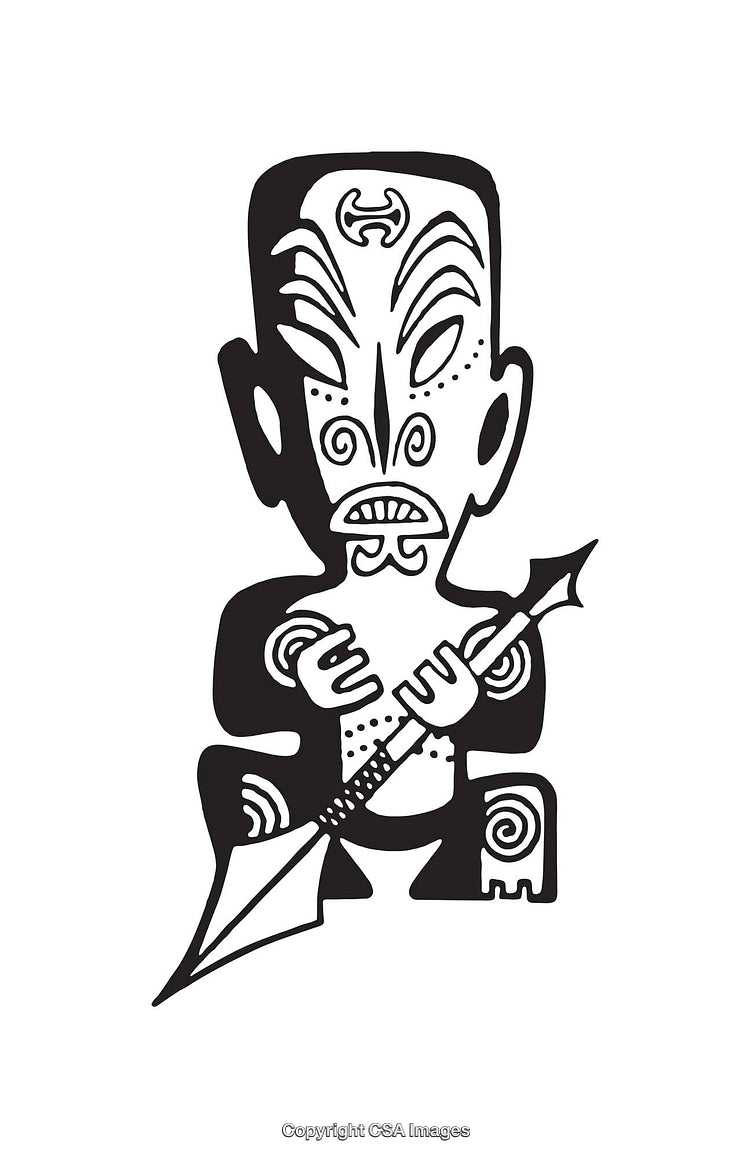 Black and White Tribal Art Depicting a Warrior Holding a Spear