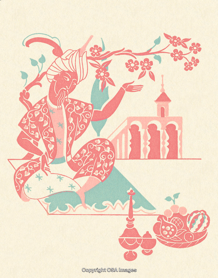 Artistic Illustration of a Traditional Ottoman Figure with Decorative Motifs