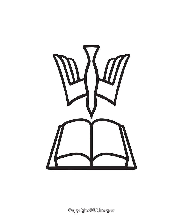 Abstract Black and White Icon Featuring a Book and a Bird