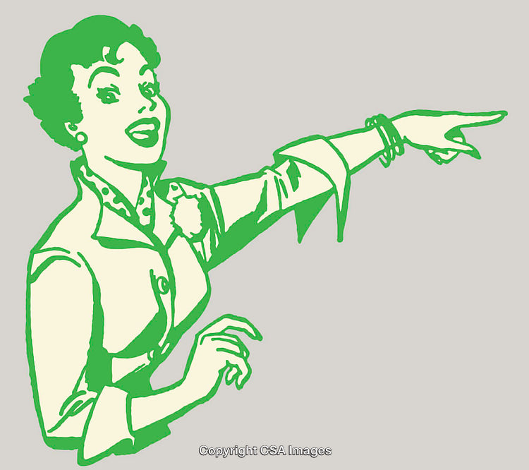 Vintage Line Art of Smiling Woman Gesturing Enthusiastically