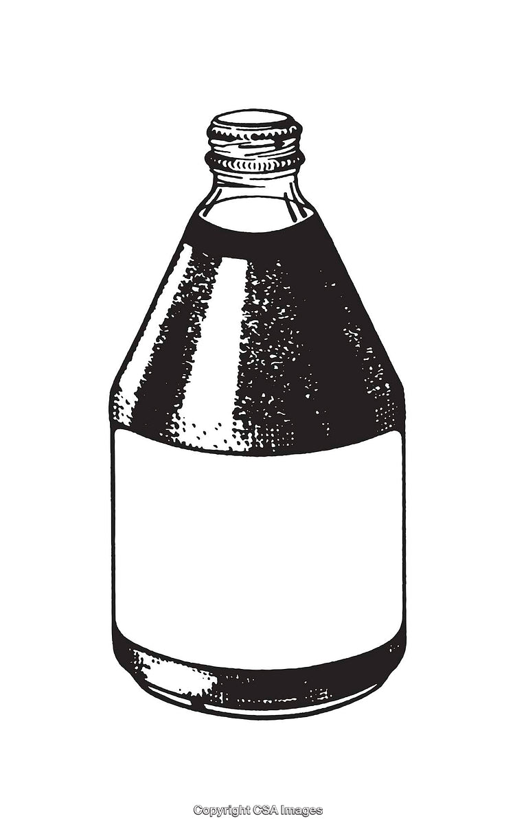 Vintage Black and White Illustration of a Glass Bottle