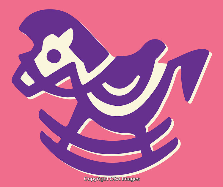 Colorful Rocking Horse Illustration with Playful Design on a Pink Background