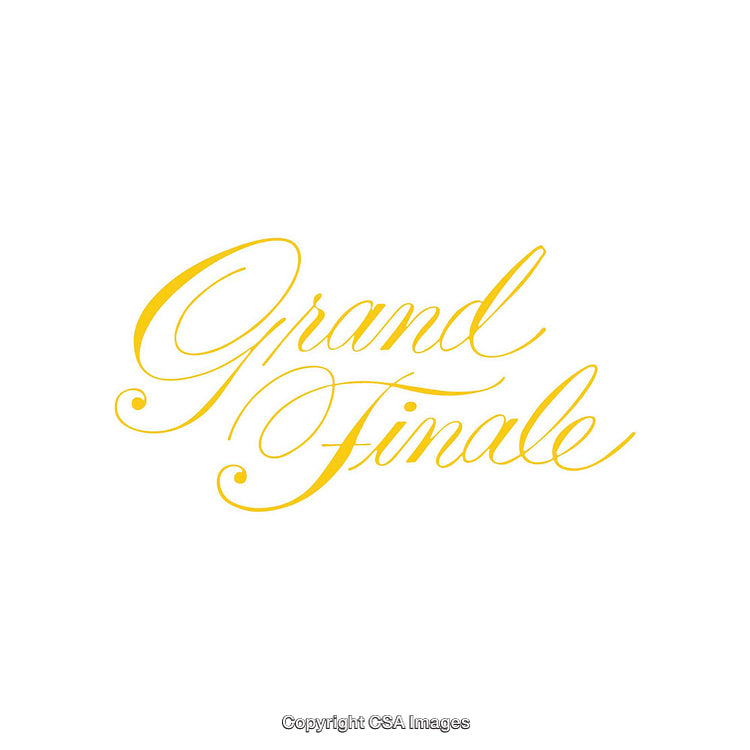 Elegant Golden Script Displaying Grand Finale on White Background