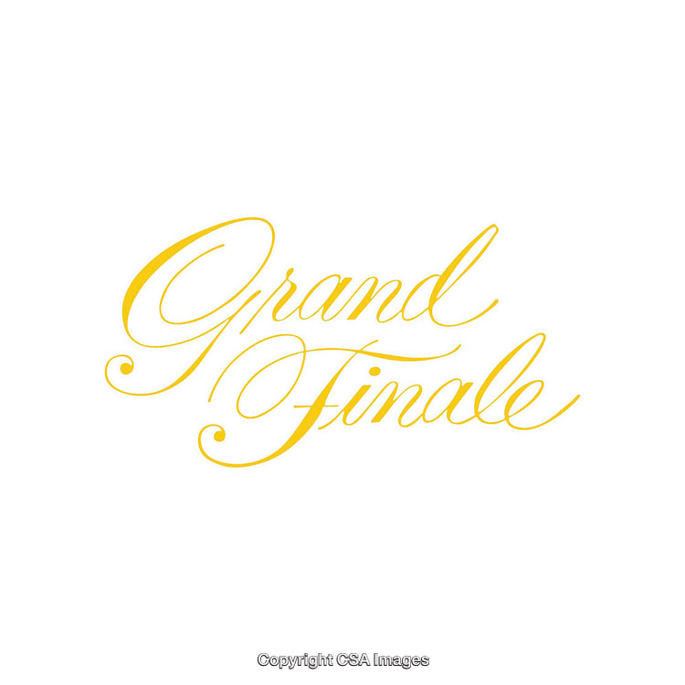 Elegant Golden Script Displaying Grand Finale on White Background