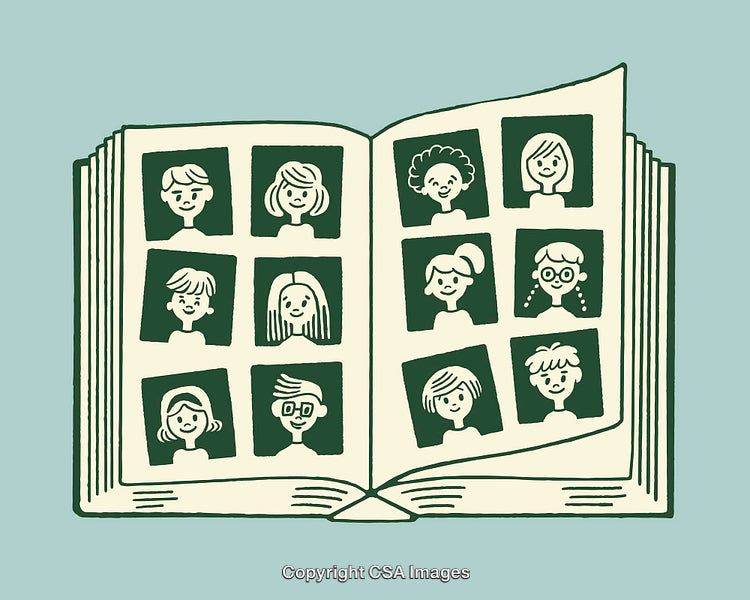 Illustration of a Yearbook Displaying Smiling Children's Portraits