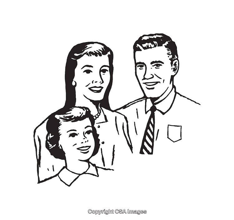 Classic Black and White Retro Family Portrait Illustration