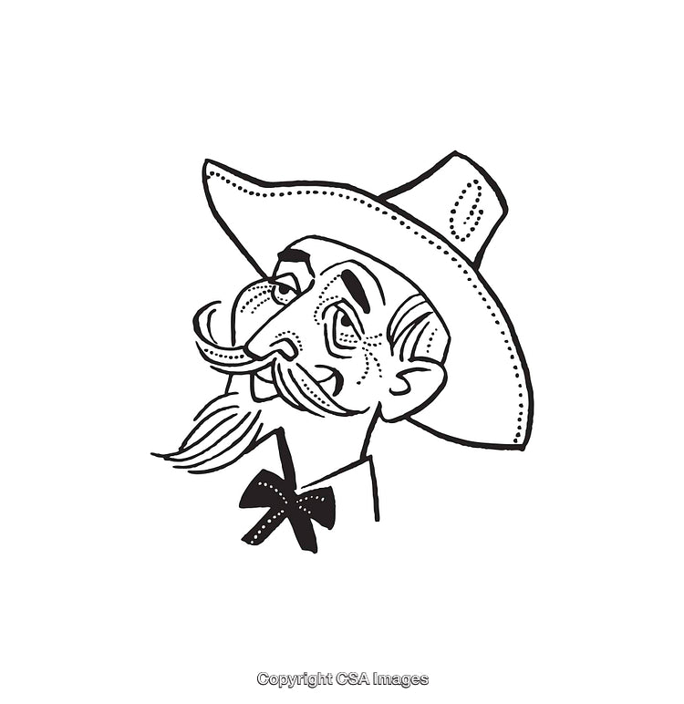 Hand-Drawn Illustration of a Vintage Man with Hat and Bow Tie