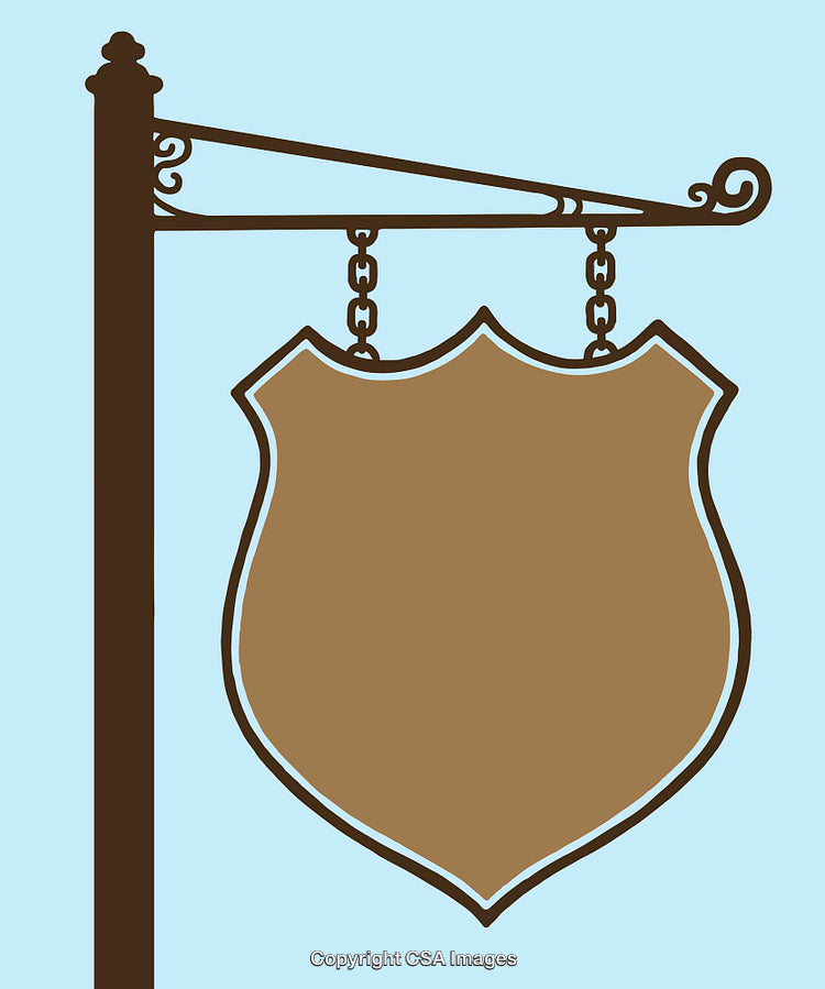 Vintage Style Blank Sign Hanging on a Decorative Iron Post