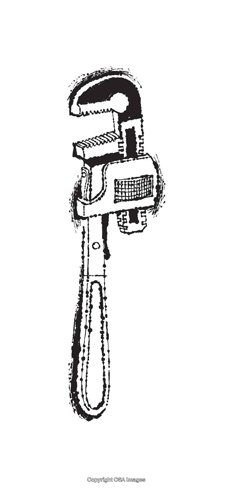 Black and White Line Art Illustration of a Pipe Wrench