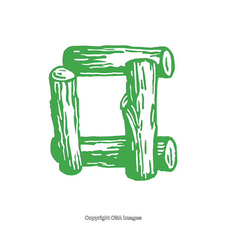 Bold Green Illustration of Letter O in Woodcut Style