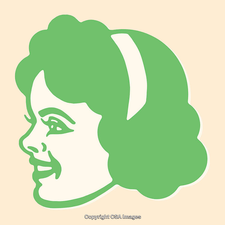 Retro Styled Green Line Art Illustration of a Smiling Woman's Profile