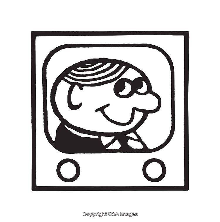 Black and White Retro Line Art of a Smiling Cartoon Character