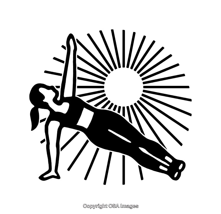 Black and White Illustration of Woman Performing Yoga Side Plank Pose