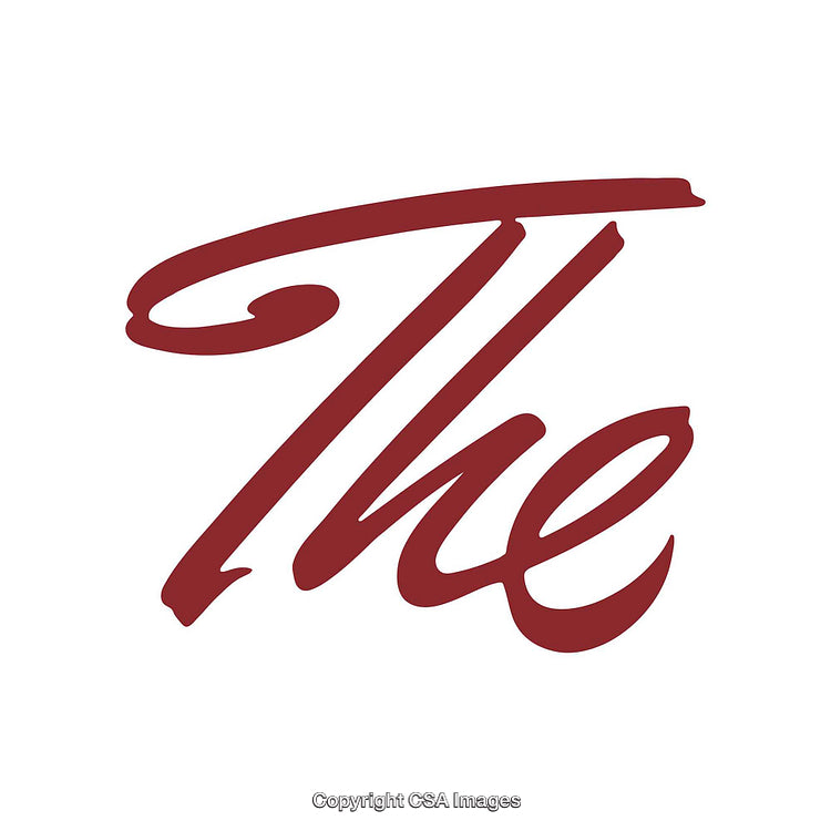 Elegant Script Lettering of 'The' in Red on a White Background