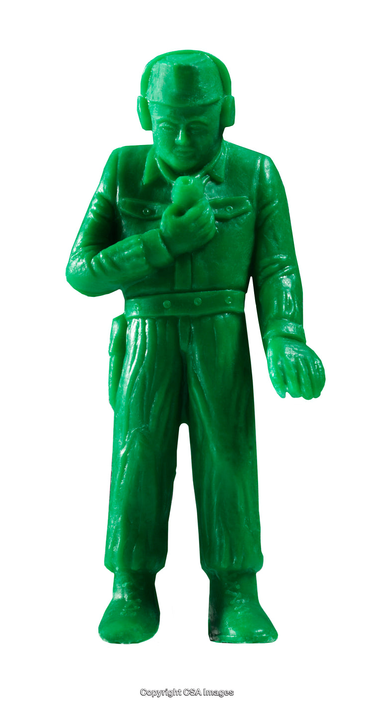 Green Plastic Toy Figure of a Soldier Holding a Device