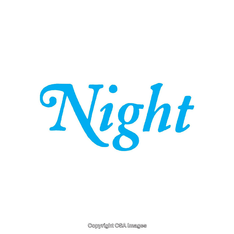 Blue Text Depicting the Word 'Night' on a White Background