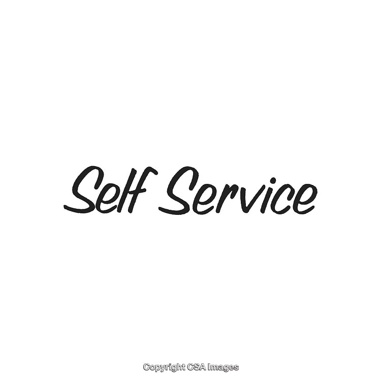 Handwritten Black Text Displaying 'Self Service' on White Background