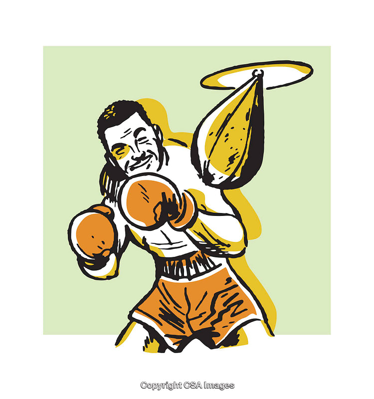 Colorful Illustration of a Boxer Practicing with a Speed Bag