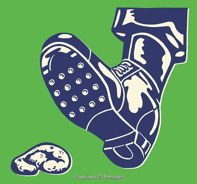 Bold Line Art Illustration of a Shoe and Abstract Elements on Green Background