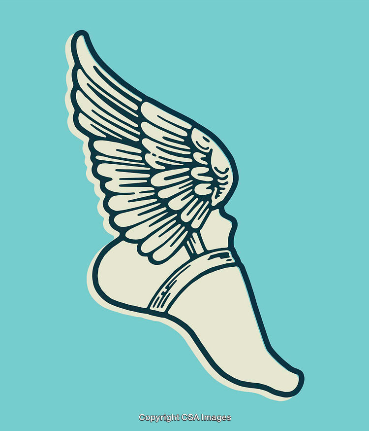 Vintage Winged Foot Illustration with Bold Lines and Unique Design
