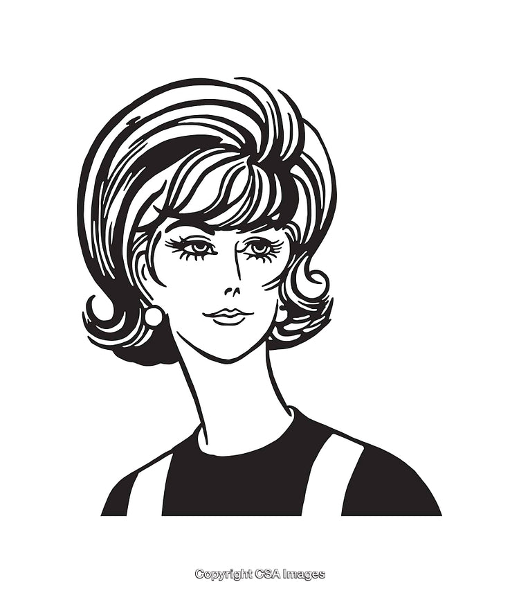 Retro Styled Black and White Line Art Illustration of a Woman