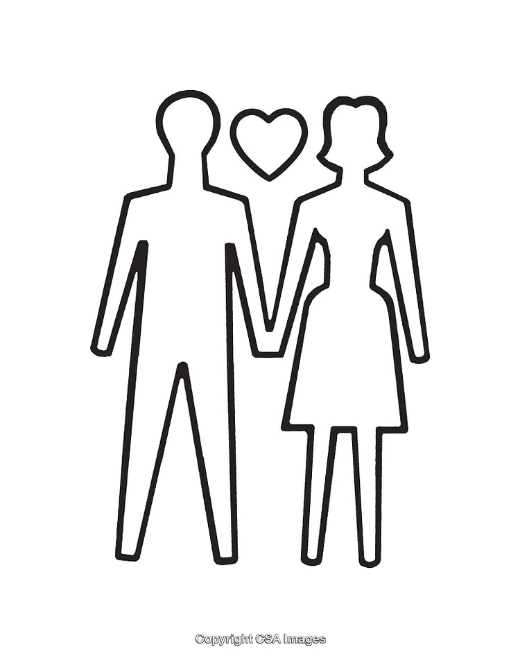 Line Art Depicting Couple with Heart Symbol in Minimalist Black and White
