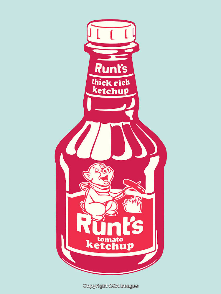 Vintage Styled Line Art Illustration of a Tomato Ketchup Bottle